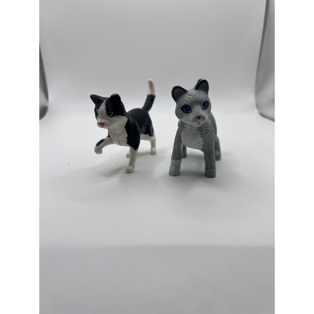 Barbie 2001 Kennel Care Black White Cat & 2002 Playtime Pets Gray Cat Posable